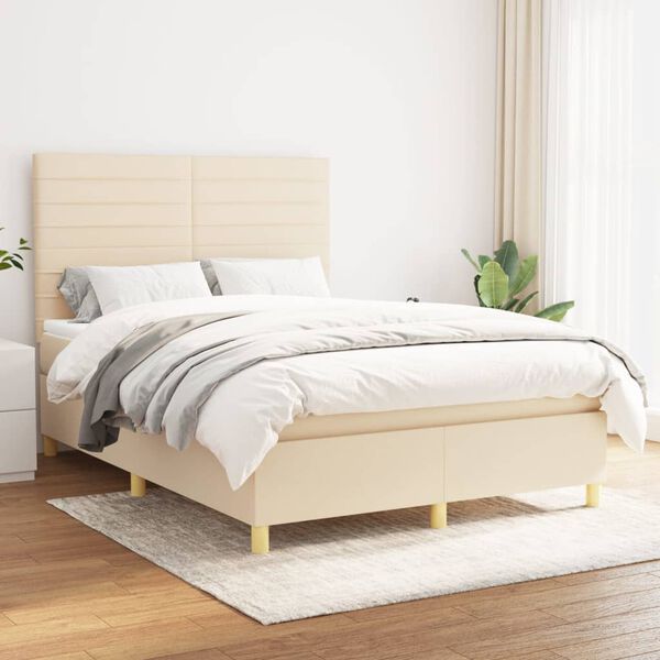 vidaXL Boxspring met matras stof cr&egrave;mekleurig 140x190 cm