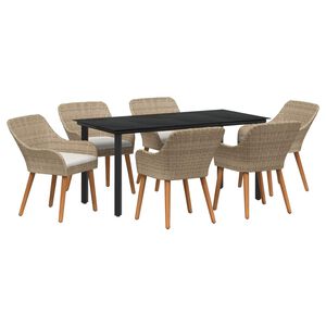 vidaXL Tuin Eetset met kussen 7 pcs Beige poly rattan