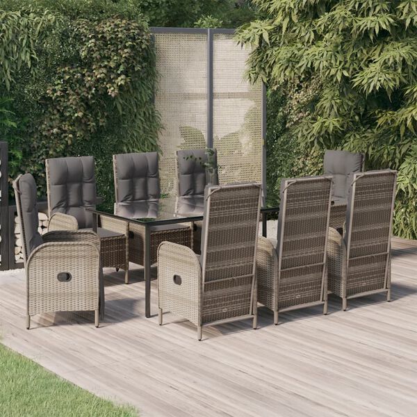 vidaXL 9-delige Tuinset met kussens poly rattan zwart en grijs