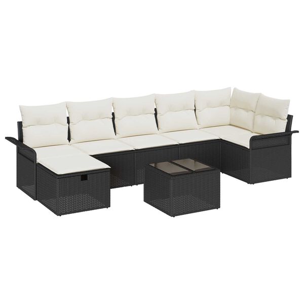 vidaXL Tuin Sofa Set met kussen 8 pcs Zwart en Cr&egrave;me poly rattan