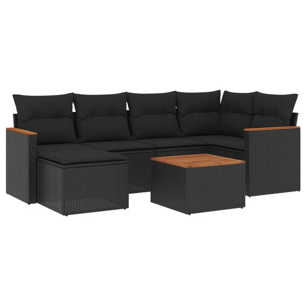 vidaXL 7-delige Loungeset met kussens poly rattan zwart
