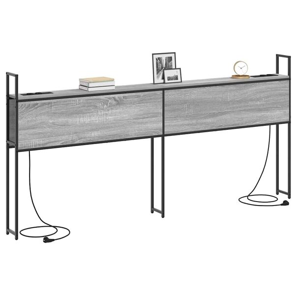 vidaXL Opberghoofdbord met Oplaadstation met plank Grijs sonoma 200 cm