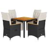vidaXL 5-delige Bistroset met kussens poly rattan zwart
