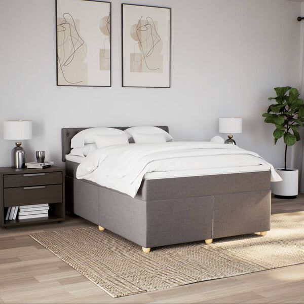 vidaXL Boxspring met matras stof taupe 160x200 cm