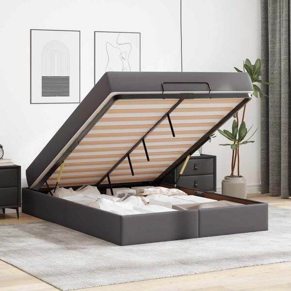 vidaXL Bedframe met matras met matras 2 pcs Grijs PVC