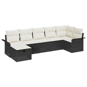 vidaXL Tuin Sofa Set met kussen 7 pcs Zwart en Cr&egrave;me poly rattan