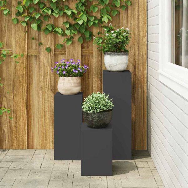 vidaXL Plantenstandaard 3 pcs Zwart Staal