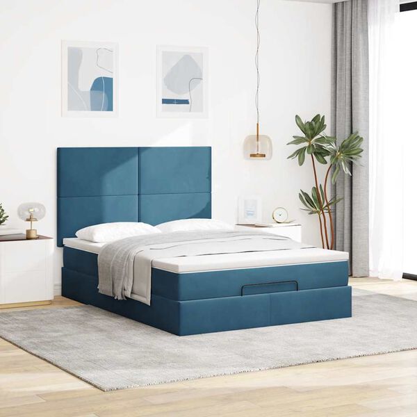 vidaXL Ottoman bed met matrassen 140x190cm fluweel donkerblauw