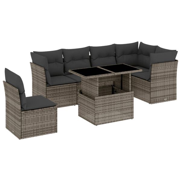 vidaXL 7-delige Loungeset met kussens poly rattan grijs