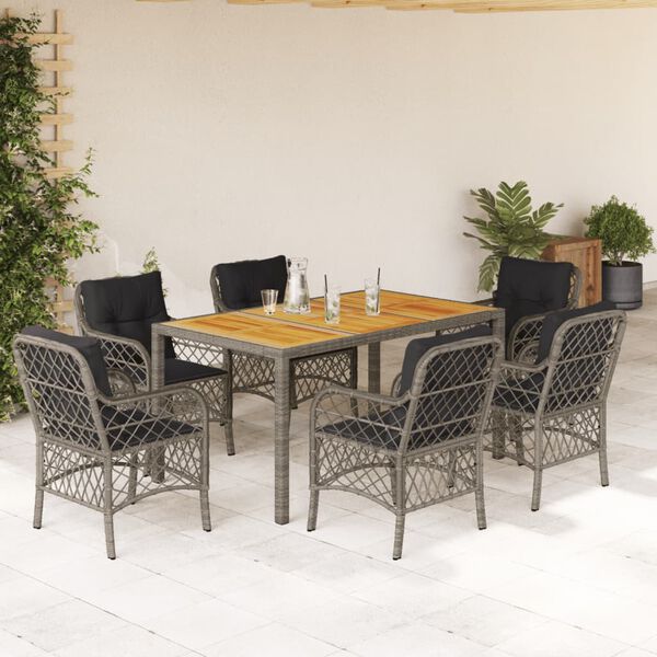 vidaXL 7-delige Tuinset met kussens poly rattan grijs