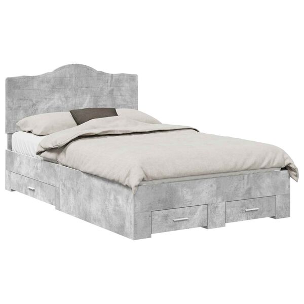 vidaXL Bedframe met hoofdeinde Beton Grijs 135 x 190 cm Bewerkt hout