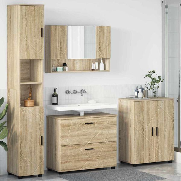 vidaXL Badkamermeubelset 4 pcs Sonoma Eiken Geperst Hout en Metaal