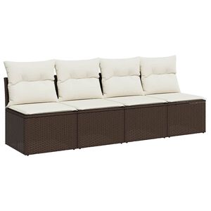 vidaXL Tuinbank 4-zits met kussens poly rattan bruin