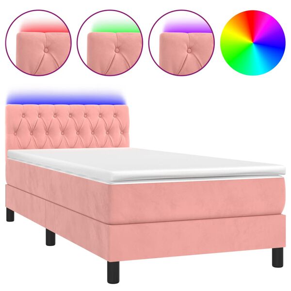 vidaXL Boxspring met matras en LED fluweel roze 90x190 cm