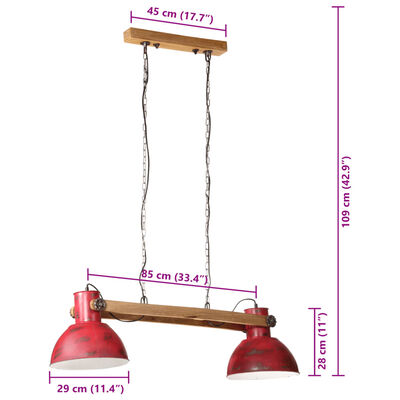 vidaXL Hanglamp 25 W E27 85x28x109 cm verweerd rood