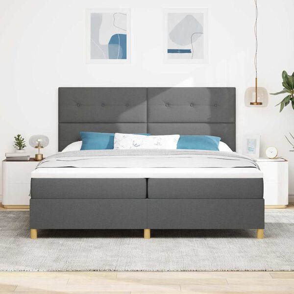 vidaXL LED Box Spring Bed met matras Donkergrijs 200 x 200 cm Stof