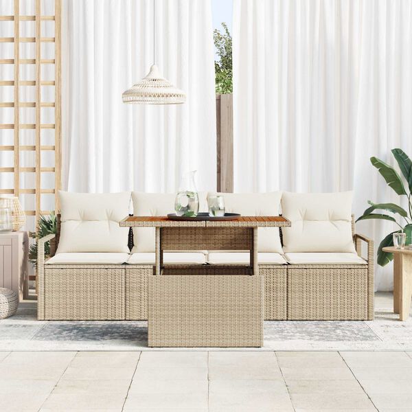 vidaXL Tuin Sofa Set met kussen 5 pcs beige en cr&egrave;mekleurig