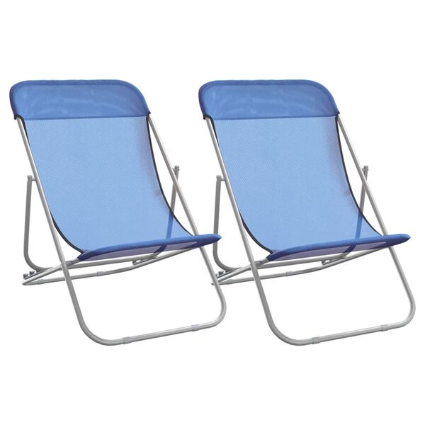 vidaXL Strandstoelen 2 st textileen en gepoedercoat staal blauw