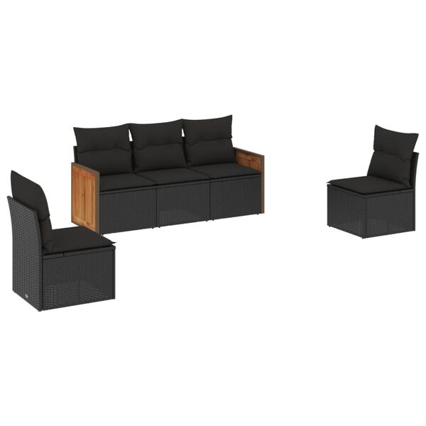 vidaXL 5-delige Loungeset met kussens poly rattan zwart