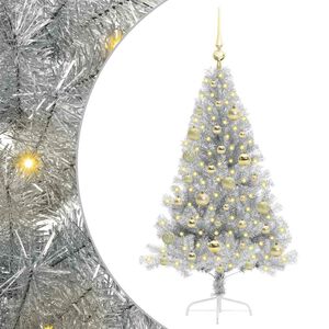 vidaXL Kunstmatig Voorverlicht Kerstboom met 150 LED Zilver 120 cm PET
