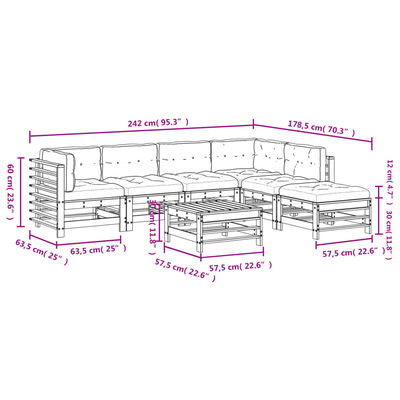 vidaXL 7-delige Loungeset met kussens massief teak