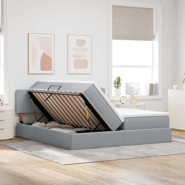vidaXL Opslag bed met matras Lichtgrijs 200 x 200 cm Nep Leer