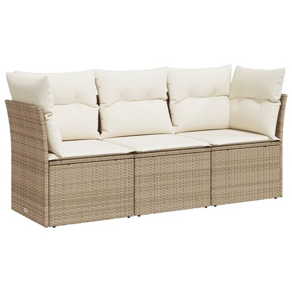 vidaXL 3-delige Loungeset met kussens poly rattan beige