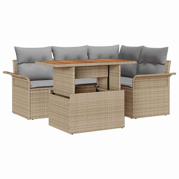 vidaXL Tuin Sofa Set met kussen 5 pcs beige en lichtgrijs