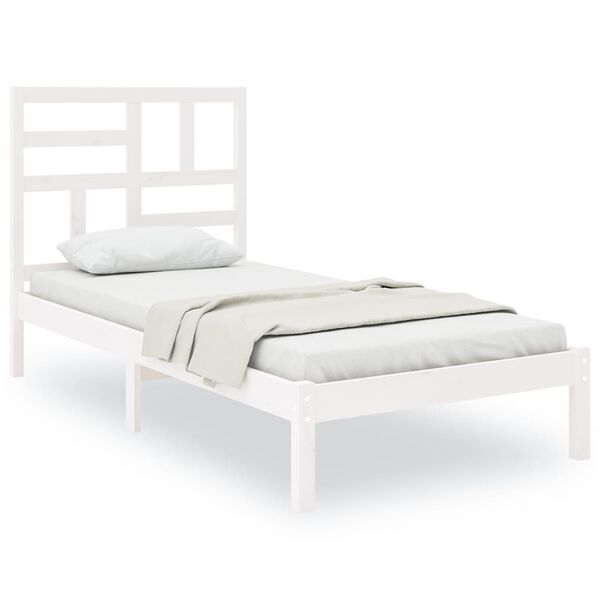 vidaXL Bedframe massief hout wit 75x190 cm