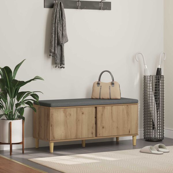 vidaXL Halbank met kussen met opslag Artisan Eiken 60 x 38 x 46 cm