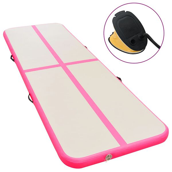 vidaXL Gymnastiekmat met pomp opblaasbaar 300x100x10 cm PVC roze