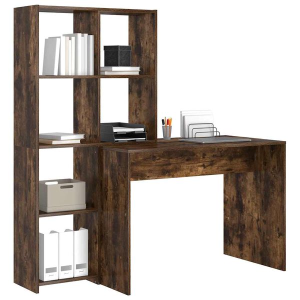 vidaXL Bureau met plank Gerookt eiken 138,5 x 55 x 143 cm Bewerkt hout