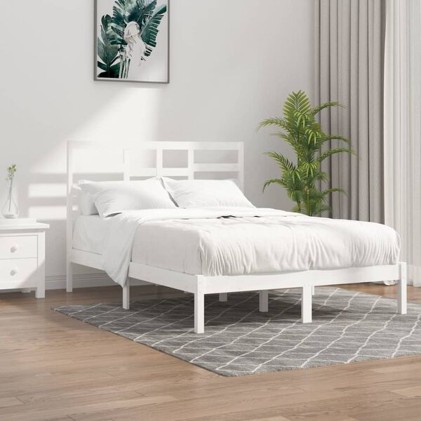 vidaXL Bedframe massief hout wit 135x190 cm
