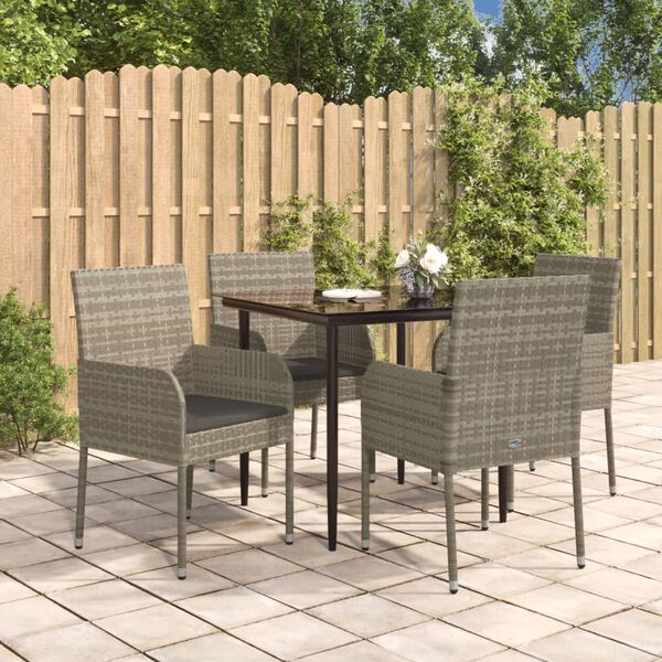 vidaXL 5-delige Tuinset met kussens poly rattan zwart en grijs