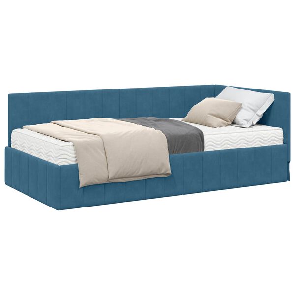 vidaXL Hoekbedframe met Matras met matras 2 pcs Blauw Fluweel