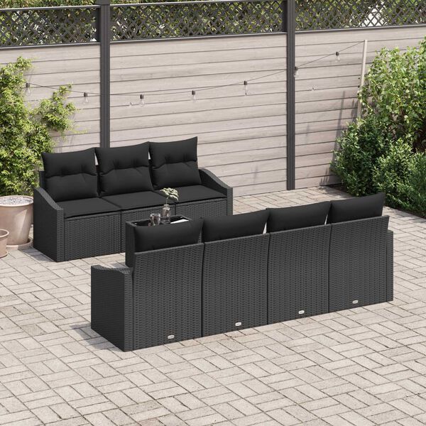 vidaXL Bankstel met kussen met opslag 8 pcs Zwart poly rattan