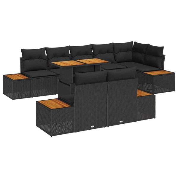 vidaXL Tuin Sofa Set met opslag 9 pcs Zwart Poly riet