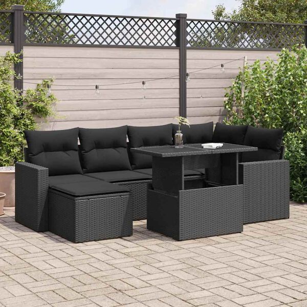 vidaXL 7-delige Loungeset met kussens poly rattan zwart