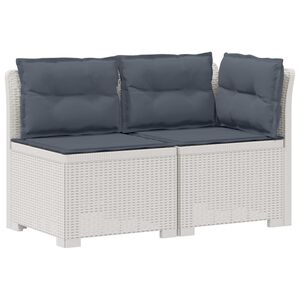 vidaXL Tweedelige Tuinbank met Kussens Rattan Look 2-zits PP Wit