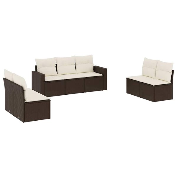 vidaXL 7-delige Loungeset met kussens poly rattan bruin