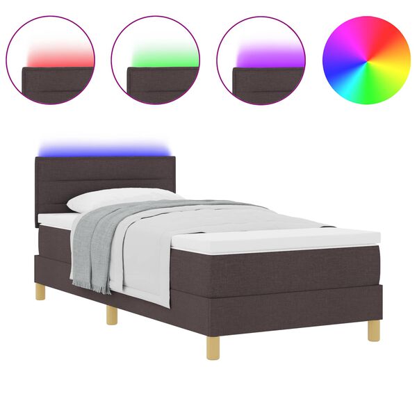 vidaXL LED Box Spring Bed met matras Donkerbruin 80 x 200 cm Stof