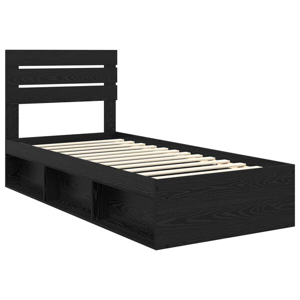 vidaXL Bedframe met hoofdeinde Zwart 75 x 190 cm Massief grenenhout