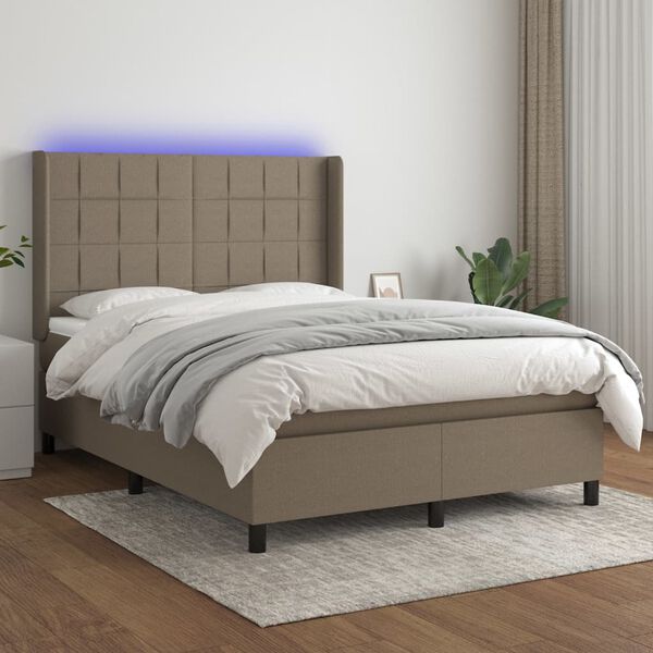 vidaXL Boxspring met matras en LED stof taupe 140x190 cm