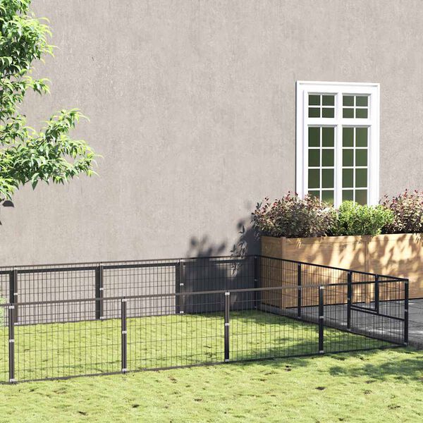vidaXL Hondenkennel 18 m&sup2; staal zwart