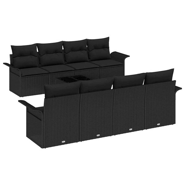 vidaXL Tuin Sofa Set met kussen met opslag 9 pcs Zwart poly rattan