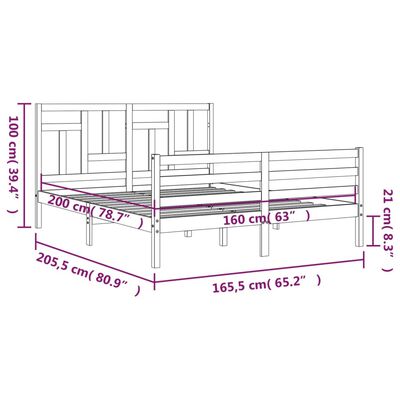 vidaXL Bedframe met hoofdbord massief hout grijs 160x200 cm