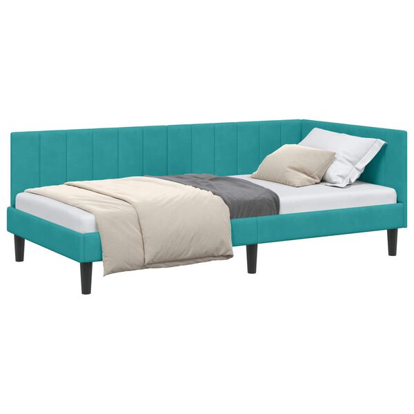 vidaXL Hoekbedframe met hoofdeinde Turquoise 100 cm x 200 cm Fluweel
