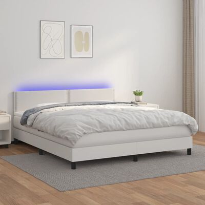 vidaXL Boxspring met matras en LED kunstleer wit 180x200 cm