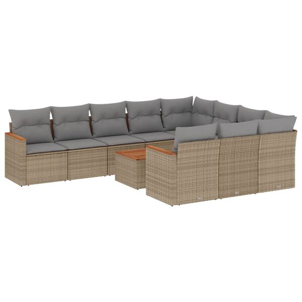 vidaXL 11-delige Tuinset met kussens poly rattan beige