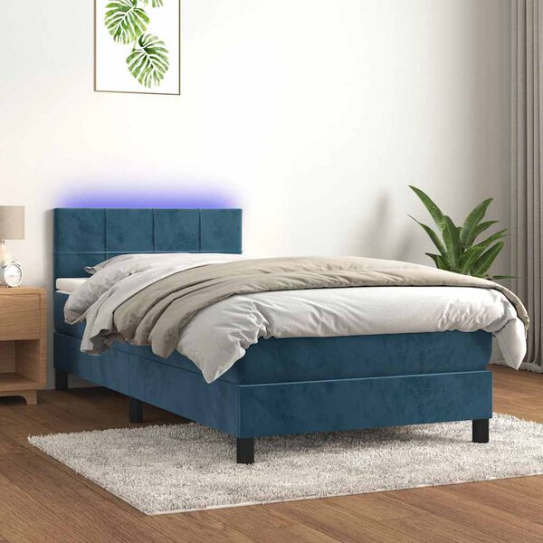 vidaXL Boxspring met matras en LED fluweel donkerblauw 90x190 cm